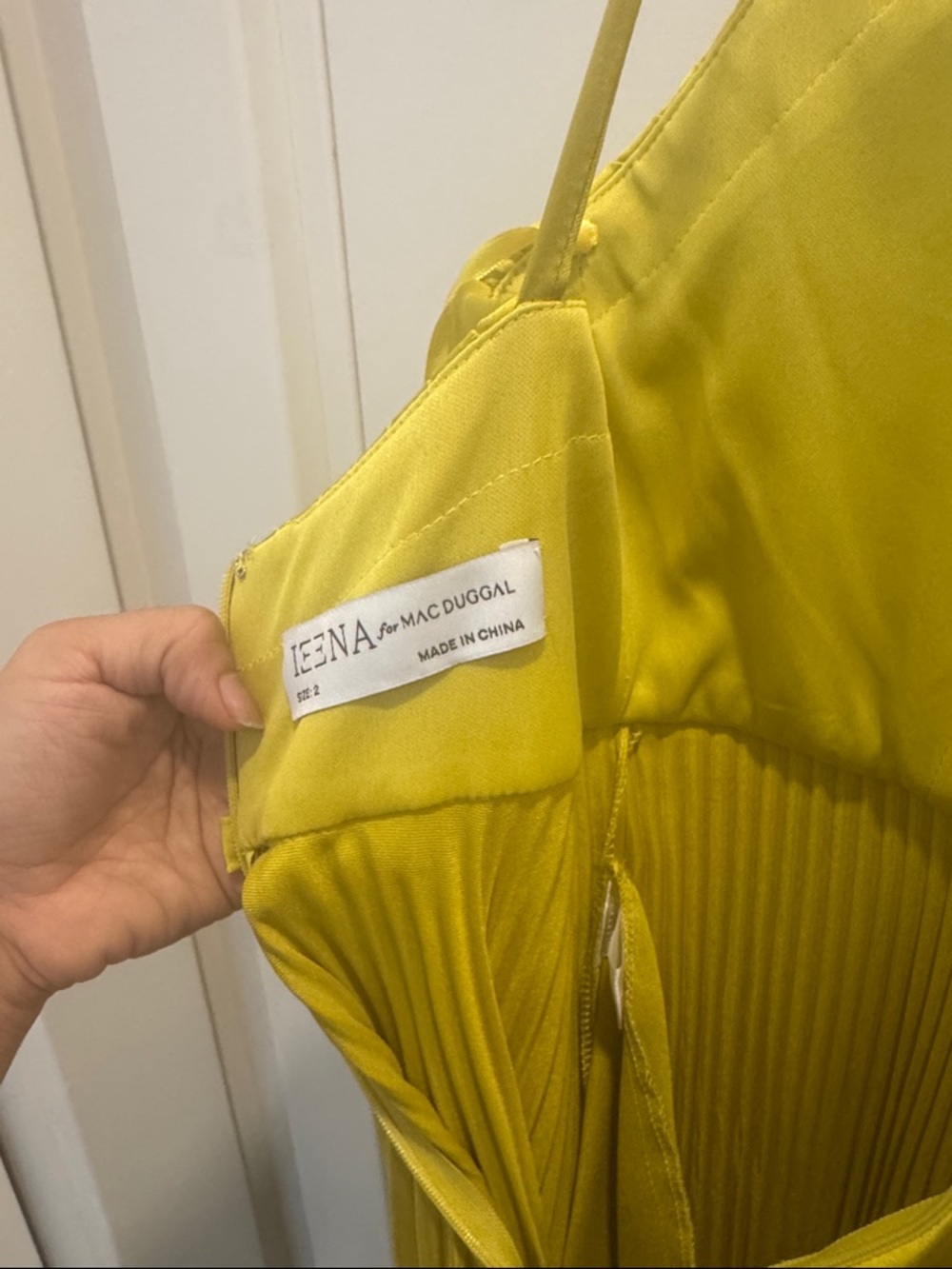 Pleated V-Neck Wide-Leg Jumpsuit in Chartreuse - Picture 12 of 12